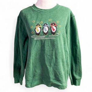 Basic Editions Green Sweatshirt with Penguin Embroidery